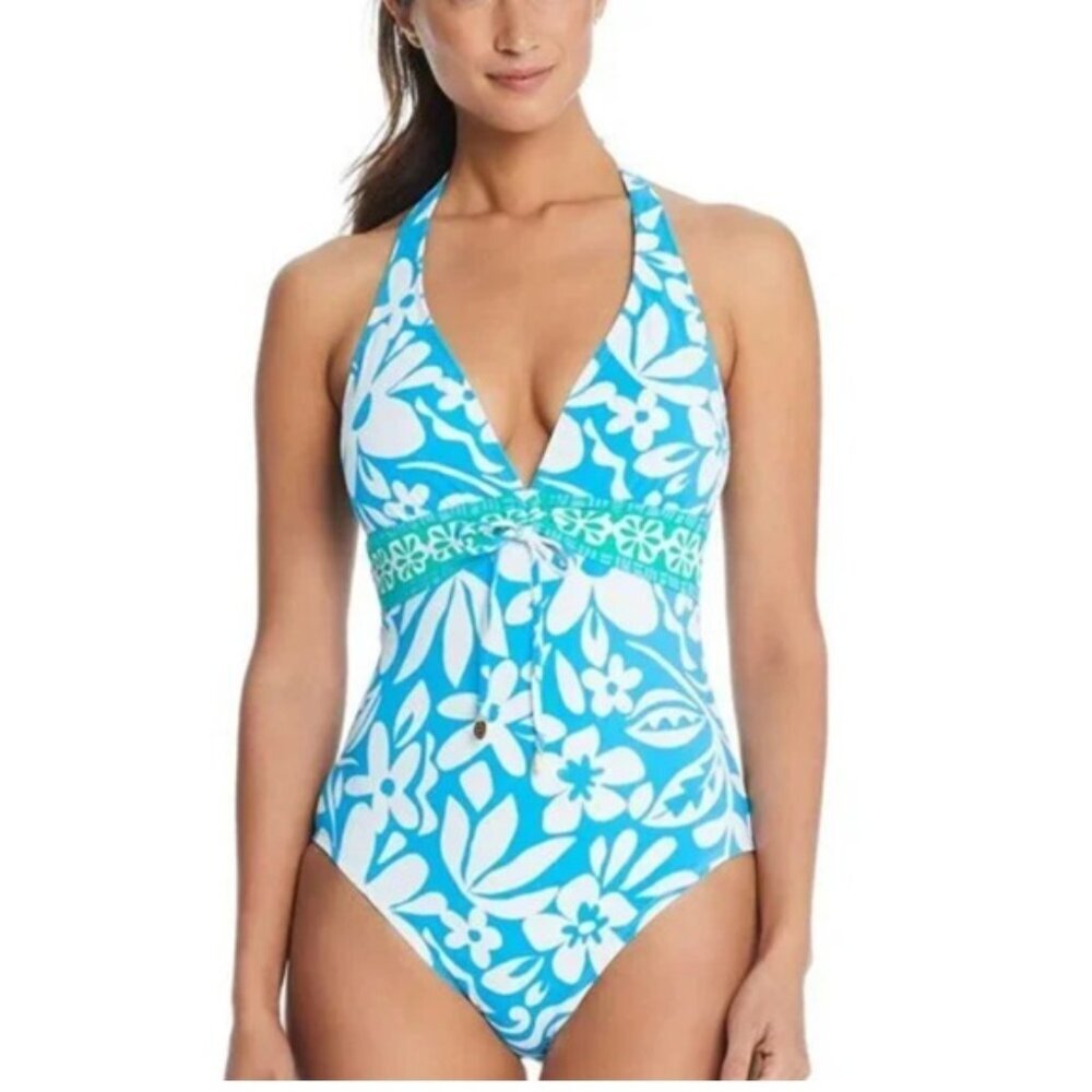 NWT Bleu Rod Beattie One Piece Swimsuit Halter Top Cold Water